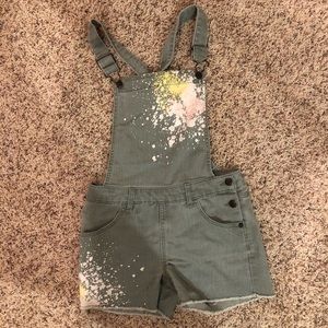 Cat & Jack splattered, olive green overalls